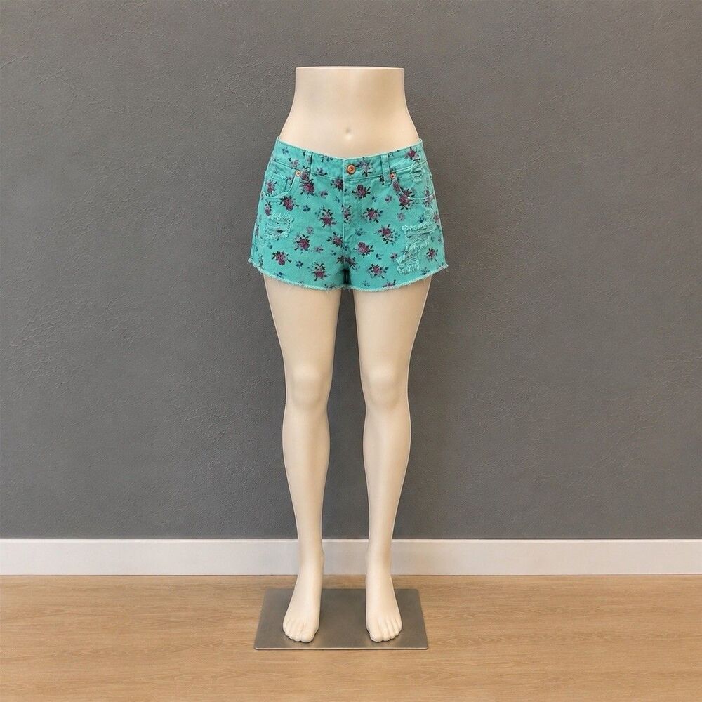 Forever 21 Mint Green Floral Denim Shorts Womens Size 29 Distressed Cottagecore